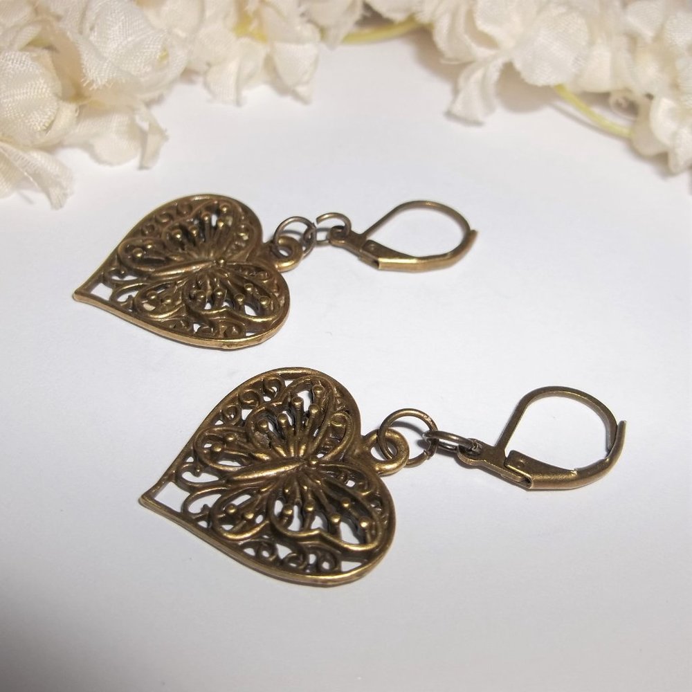 Earrings Bronze Heart Butterfly Dangle Drop Earrings Set Earring Boho NWT A176 - Picture 4 of 8